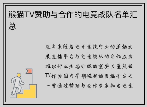 熊猫TV赞助与合作的电竞战队名单汇总